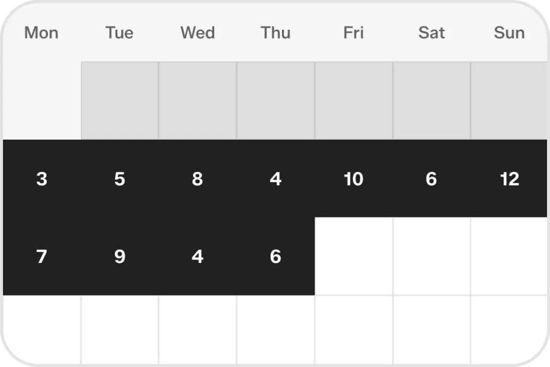 A month of rolls, shown as a calendar heat map